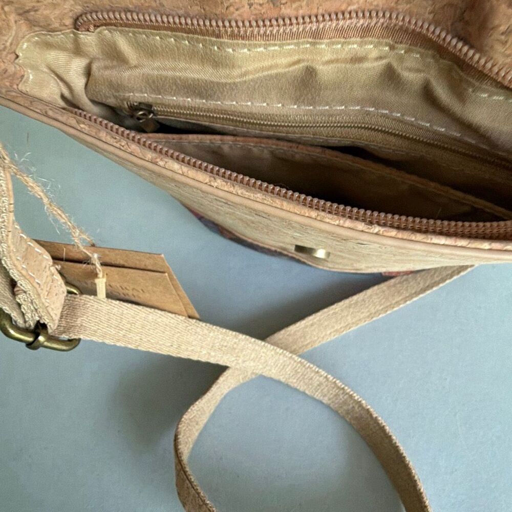 Natural Cork Crossbody Bag Portugal Boho Mandala Vegan Small Shoulder Purse New - Picture 8 of 13
